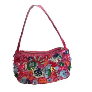 Viral Beaded Floral Pink Multicolor Shoulder Bag